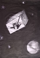 cat flying through space in a box