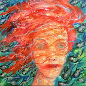 girl in water surrounded by fish