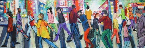 people at a pedestrian crossing
