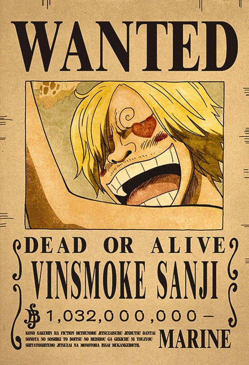 A luxury canvas print from Peak Picks Official featuring Vinsmoke Sanji's Wanted Poster from One Piece, perfect for any space
