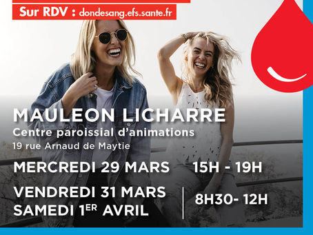 Don de sang 29, 31 mars et 1er avril
