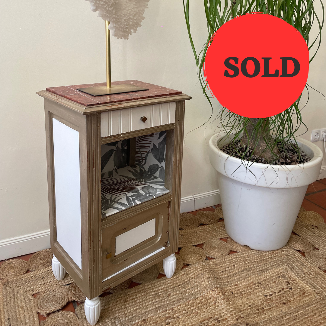 Vintage bedside table Marbre Champagne