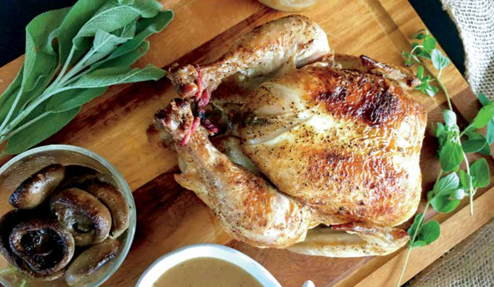 Garlicky Mushroom Stuffed Roast Chicken