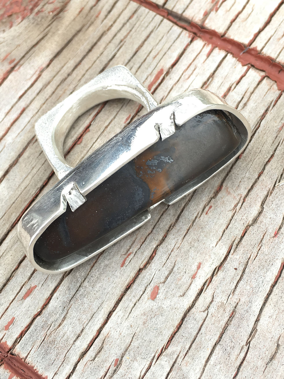 Thumbnail: Triangular Oblong Red Tiger Eye,  Sand Cast Ring