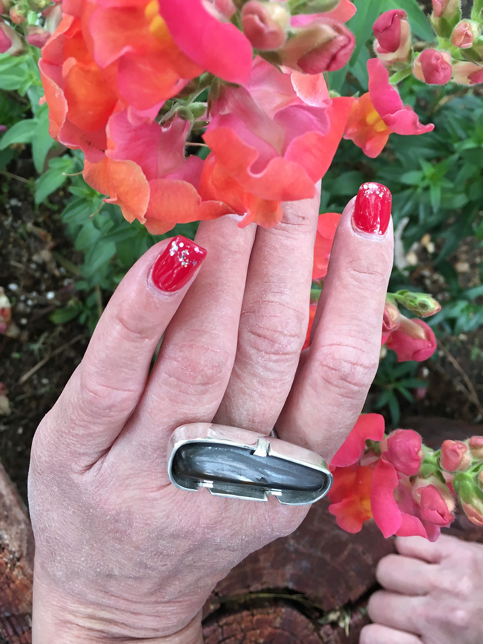 Thumbnail: Triangular Oblong Red Tiger Eye,  Sand Cast Ring