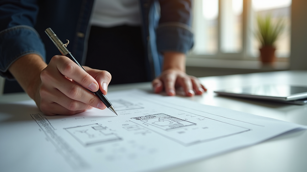 Close-up view of a designer sketching wireframes on paper