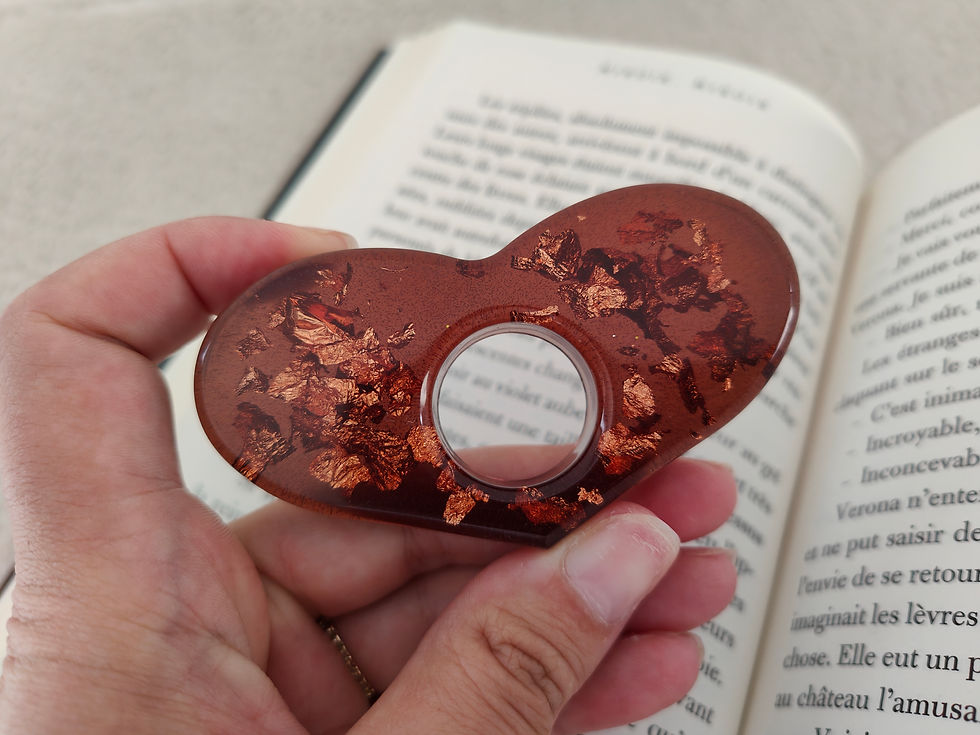 Miniature : Bague de lecture cœur brune et dorée