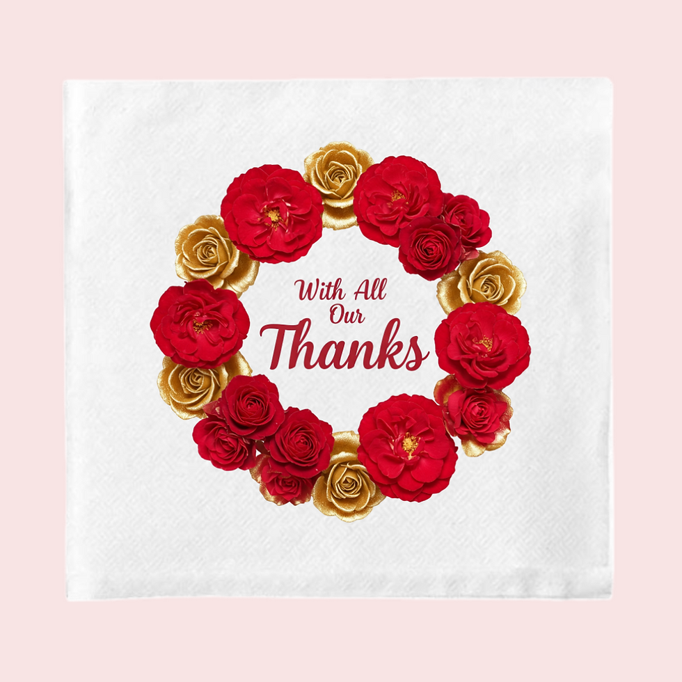 Red and yellow flower ring – With All Our Thanks wedding napkin