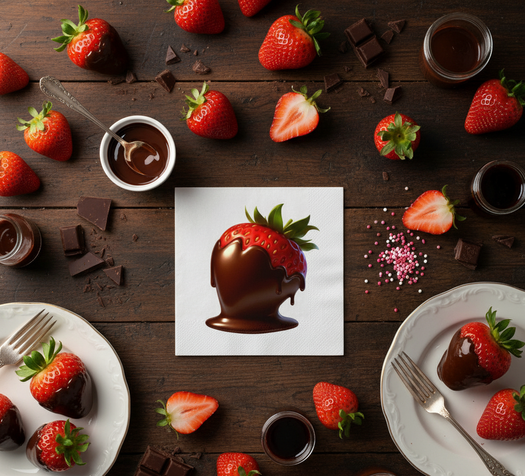 "Sweet Indulgence" Chocolate-Covered Strawberry Napkins Design