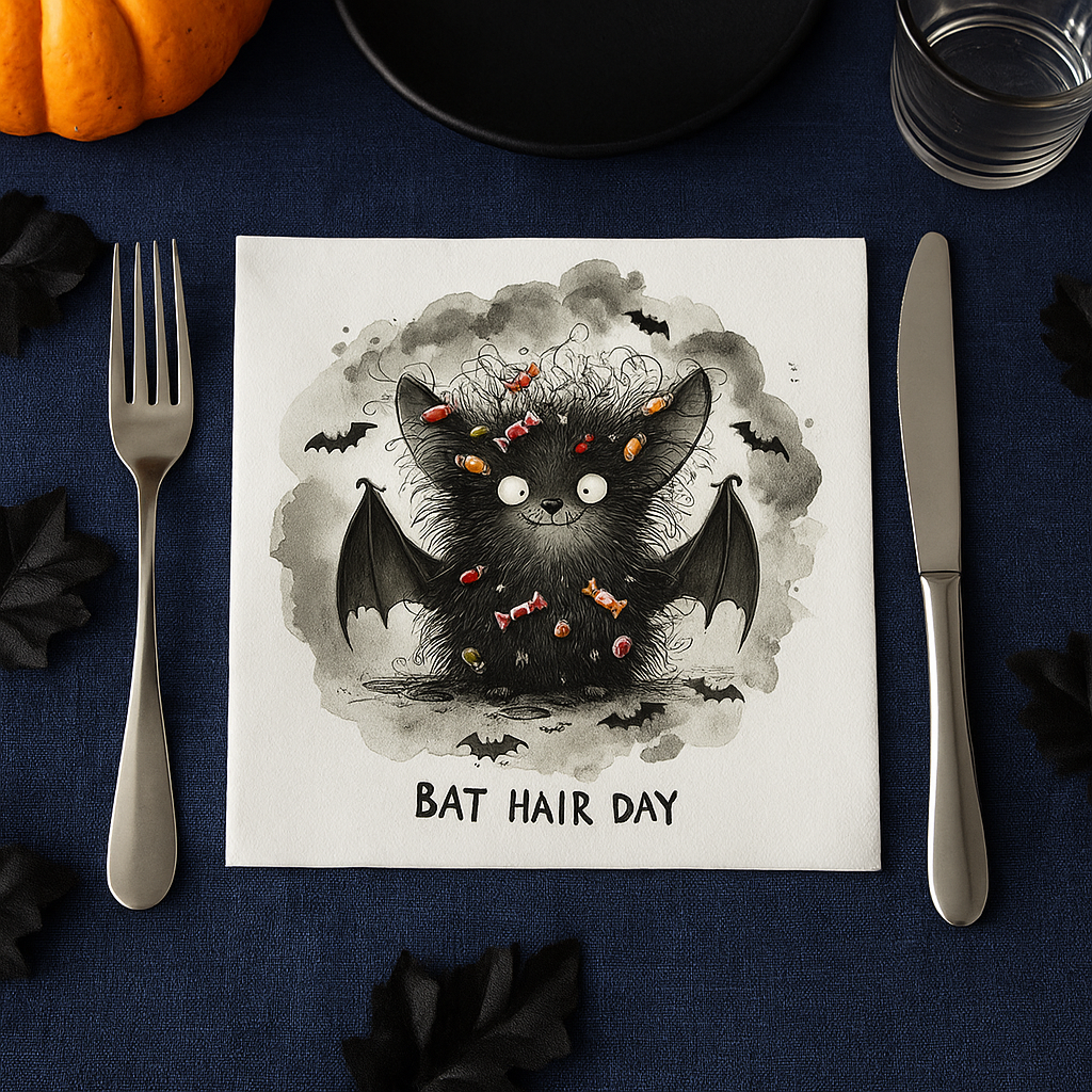 "Bat Hair Day" Linen Feel  Napkins
