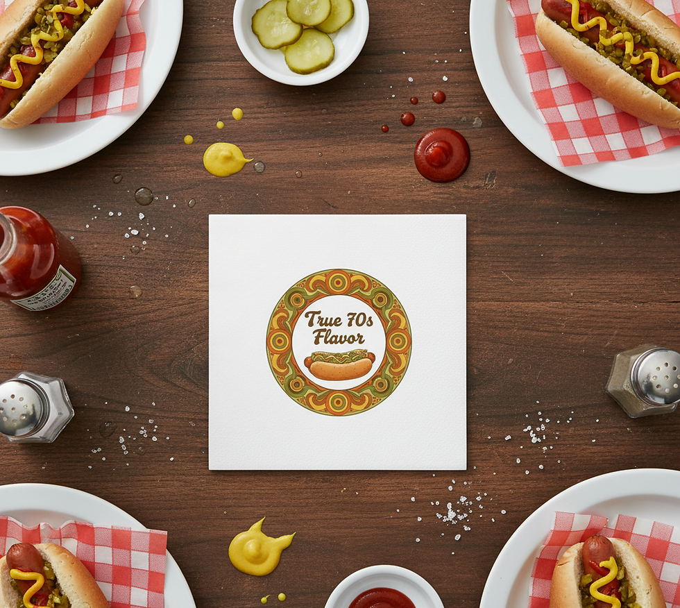 “True 70s Flavor” Retro Hot Dog Napkins