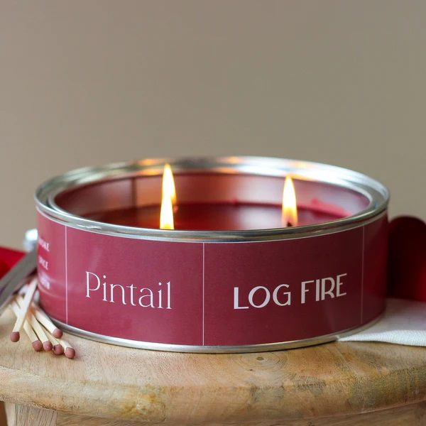 Pintail Candles Triple Wick Candle Tin - Log Fire