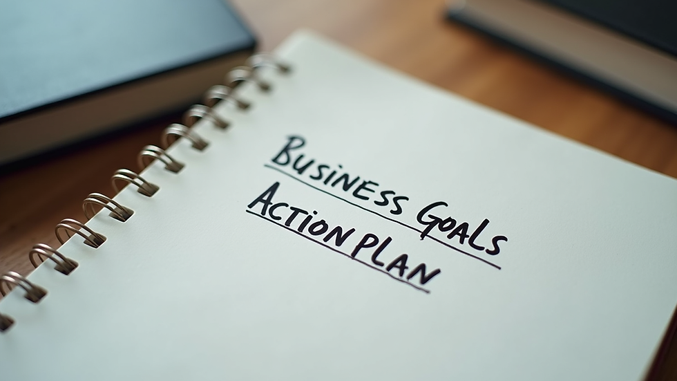Close-up view of a notebook with business goals and action plan written