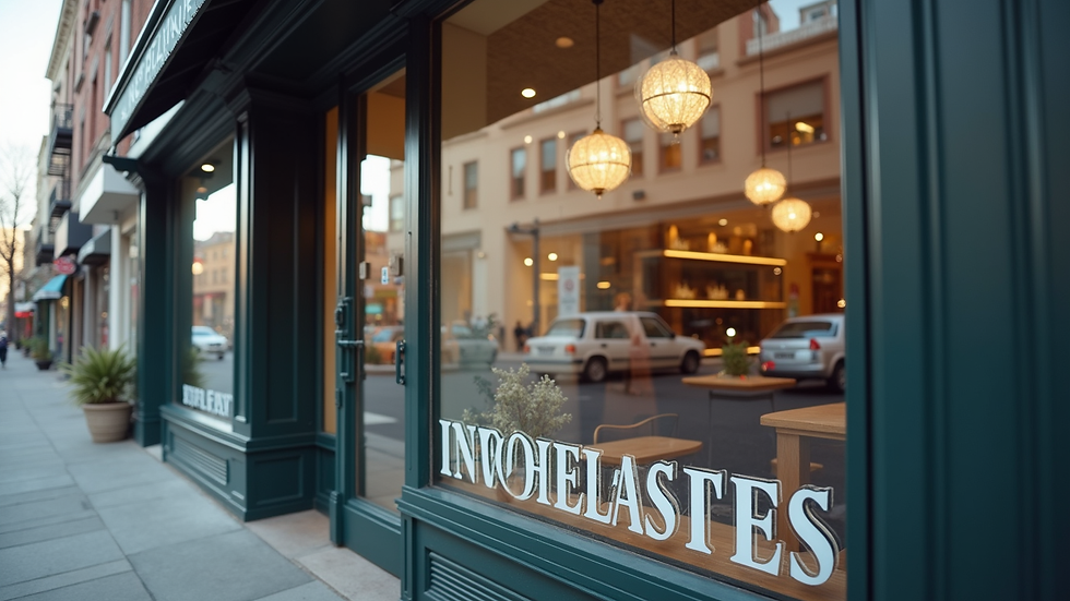 Eye-level view of a small business storefront with a clear sign