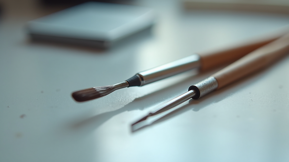 Eye-level view of eyebrow waxing and tinting tools arranged neatly