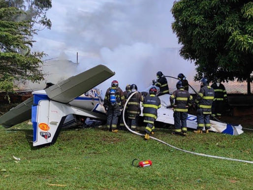 Avião de pequeno porte cai em área da AABB ao lado do aeroporto de Marília
