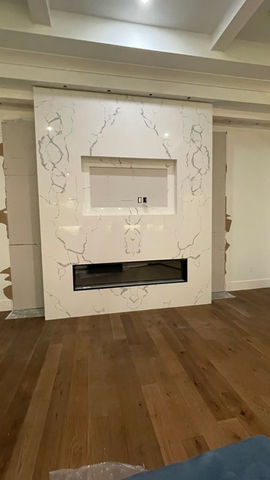 Full Wall Mirror matches Porcelain with electric Fireplace in Sarasota