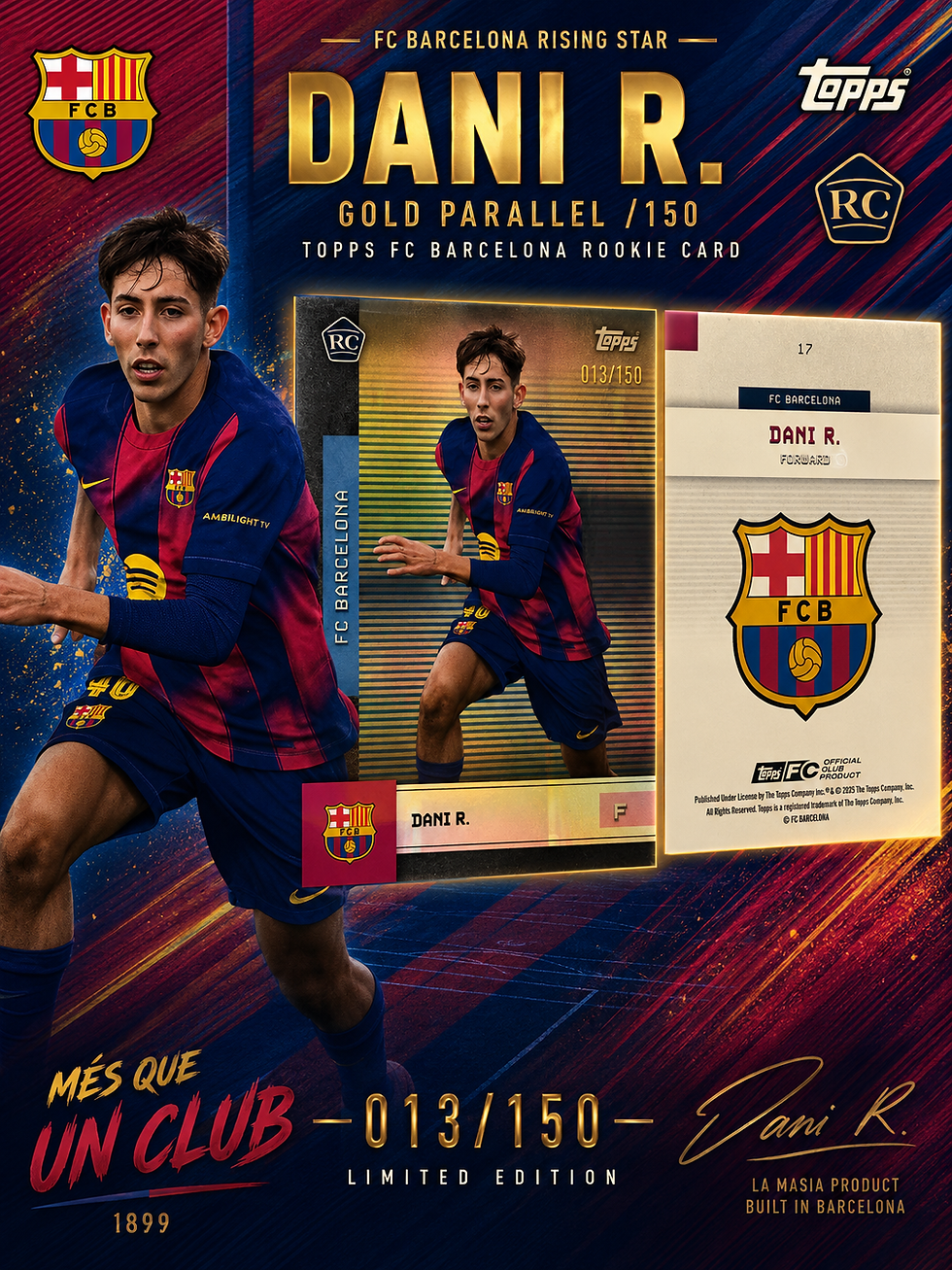 Thumbnail: Dani Rodriguez RC Gold Parallel /150 Topps FC Barcelona Rookie Card 013/150