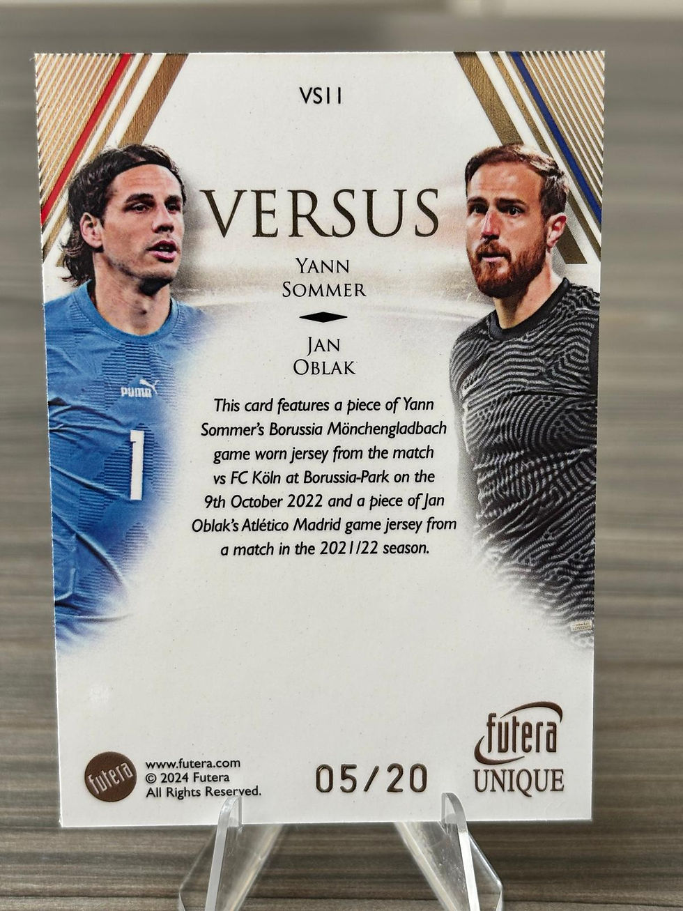 Thumbnail: Yann Sommer Jan Oblak Versus Dual Match Worn Relic 05/20 Futera Unique 2024