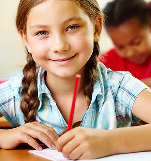 Smiling Girl Writing