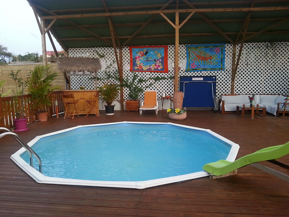 Vue coté piscine et coin bar