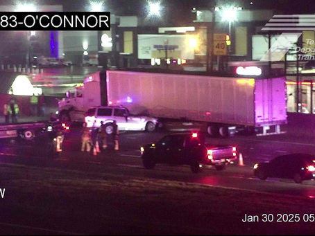 Accident involving a semi-truck crushes a SUV on SH-183, Irving, TX.