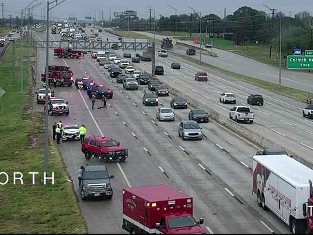 Pickup Truck rear-ended by sedan on IH-35E near Swisher in Corinth, TX.
