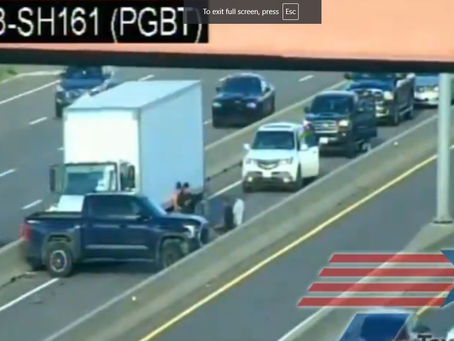 Moving Truck "interacts" with pickup, closing SH-183 Express Lane in Irving, TX.