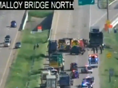 IH-45 closed down due to accident which caused Big Rig to catch fire - Ferris, TX.