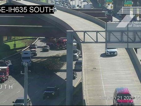 Dump truck involved in accident on IH-35E near the 635 interchange in Farmers Branch, TX.