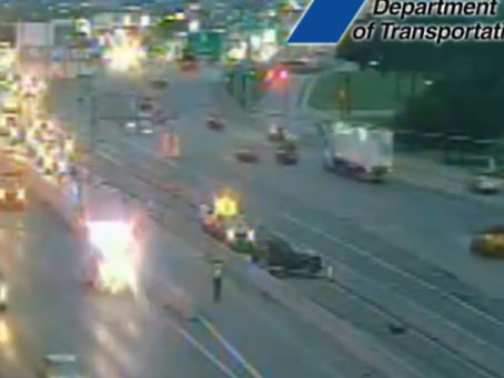 Express lane on SH-183 was shut down near Byers St in Euless, TX this morning with one vehicle jammed between two concrete barriers. Fire and Ambulance were on scene.