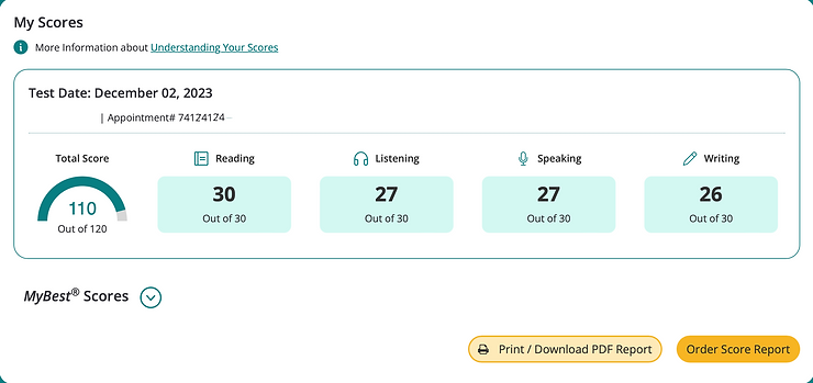Toefl score report