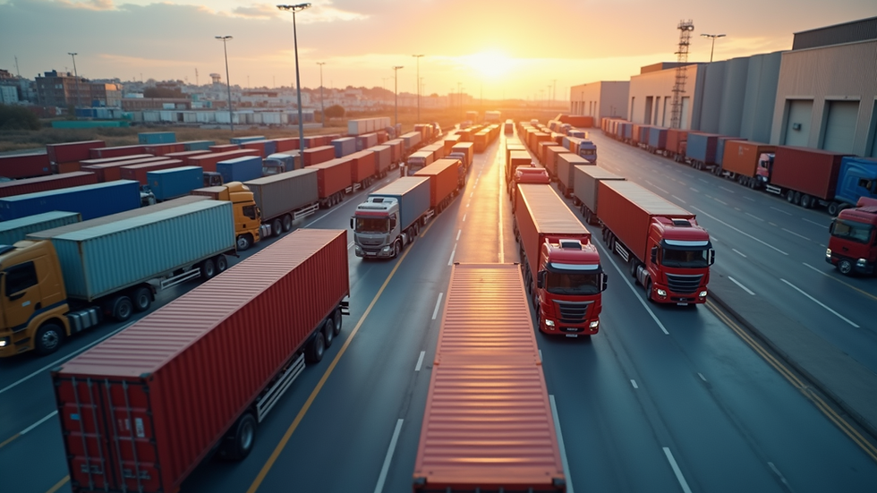 High angle view of a logistics center with trucks and containers