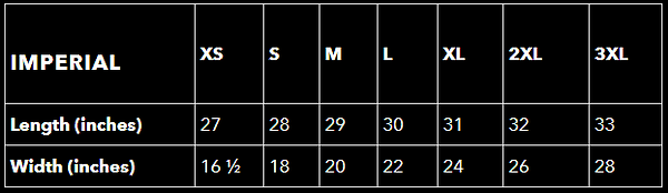UNISEX T-SHIRT SIZING CHART - IMPERIAL.P