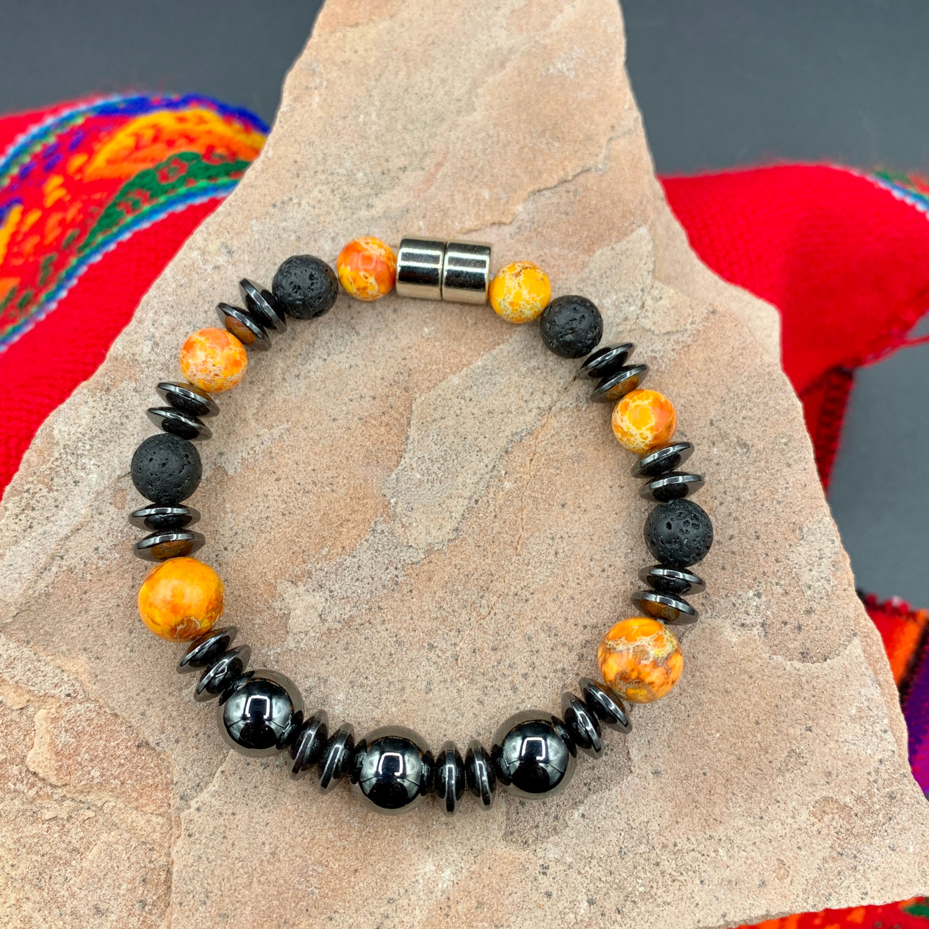 Orange Crush Aromatherapy Bracelet: Jasper, Lava, Onyx, Hematite