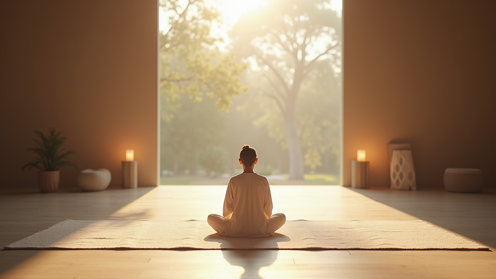 Eye-level view of a peaceful meditation space with soft lighting