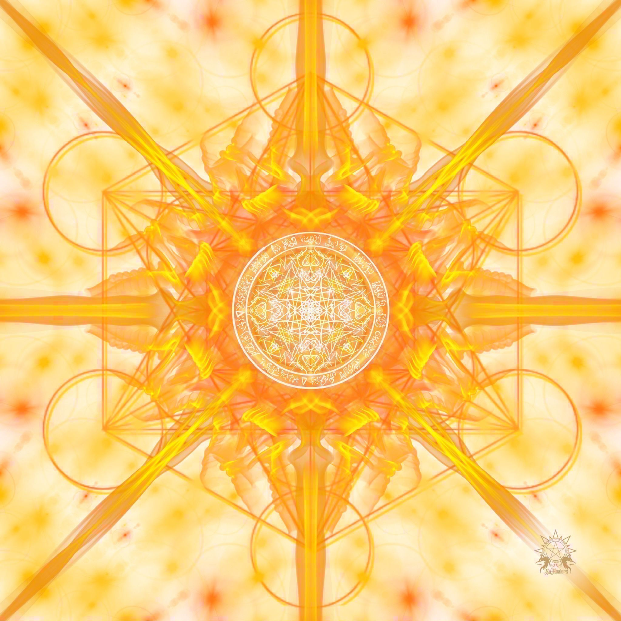 Archangel Metatron & Golden Orange Dragon Mandala Scarf (Sold Out)