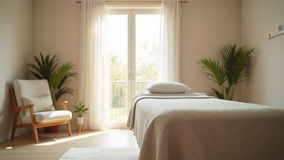 Eye-level view of a calming therapy room