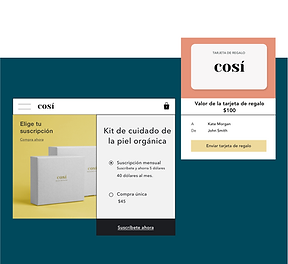 Tienda de cosméticos en línea que ofrece tarjetas de regalo digitales y paquetes de suscripción de productos.