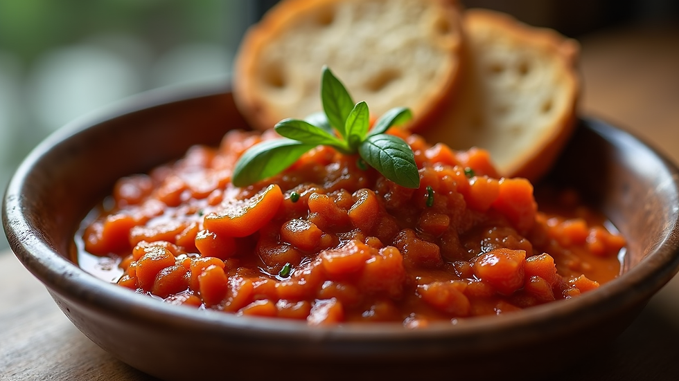 Close-up view of a traditional Calabrian dish with spicy ‘nduja and fresh bread