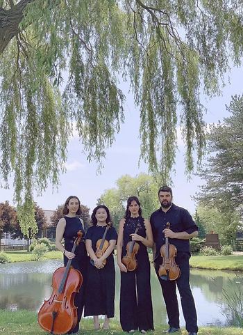 SE Strings' quartet, with violin, viola and cello, at an countryside wedding ceremony. 