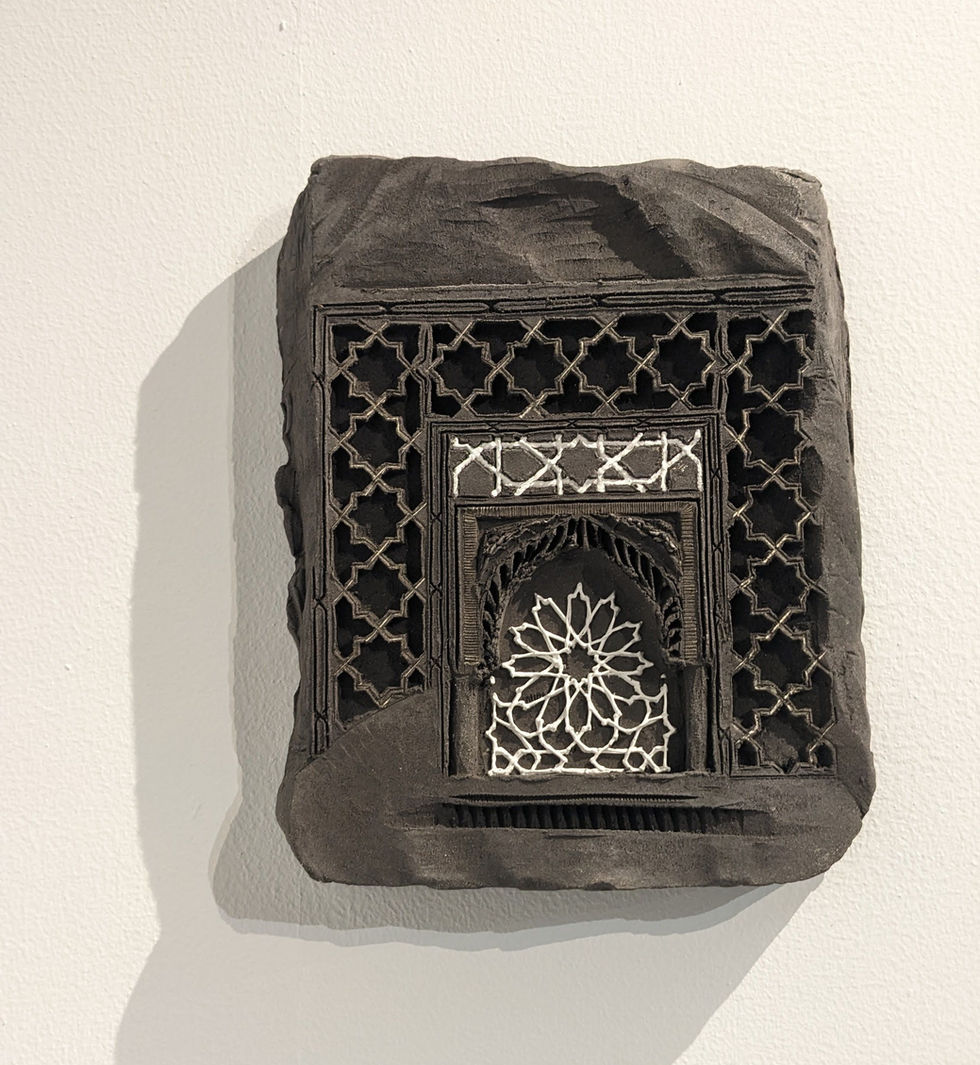 shreya_alok_mughal nama_2024_carved and sliptrailed, black stoneware clay and porcelain, .