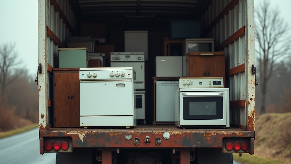 Close-up view of a truck loaded with old appliances ready for removal