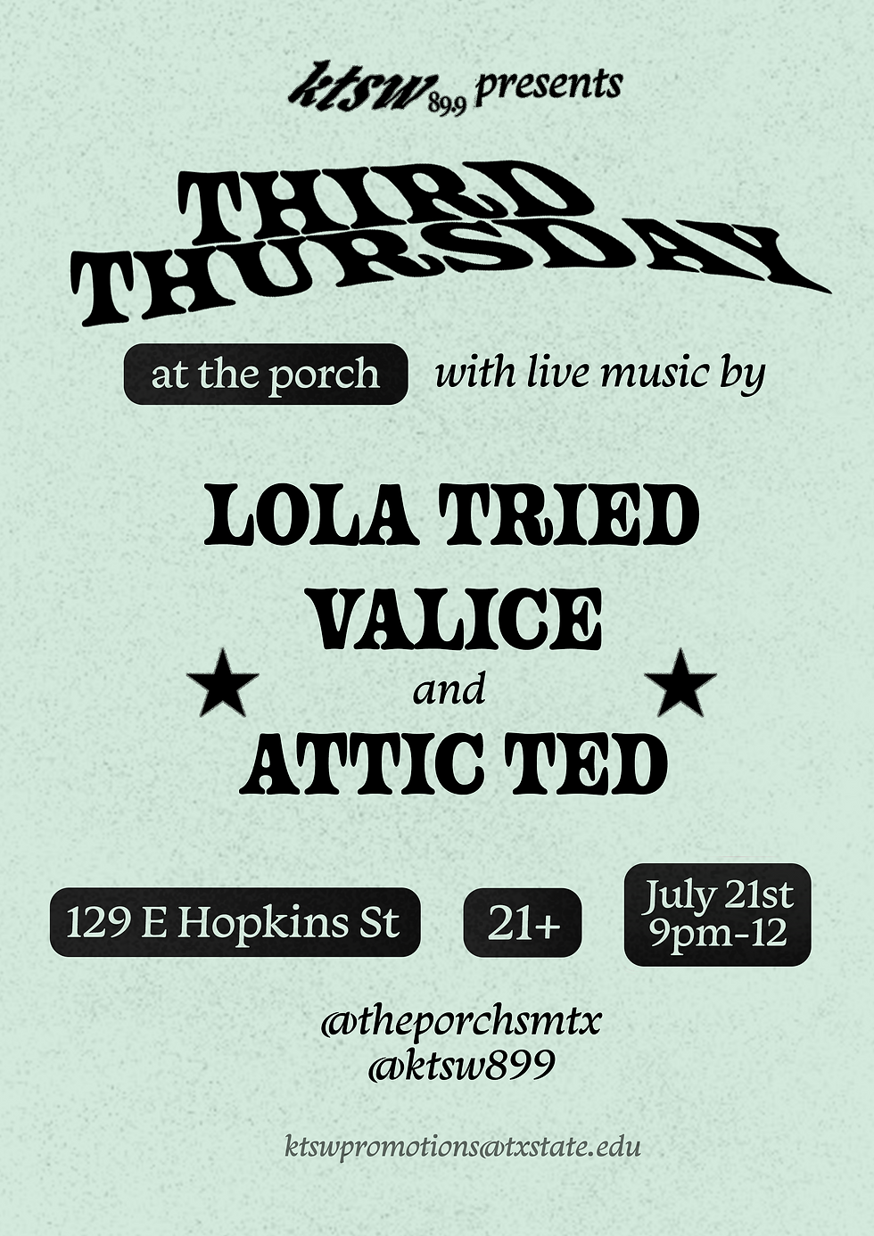 KTSW Third Thursday Takeover: Attic Ted, Lola Tried, Valice