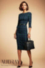 GINGER - dark green tartan mididress with 3/4 sleeves