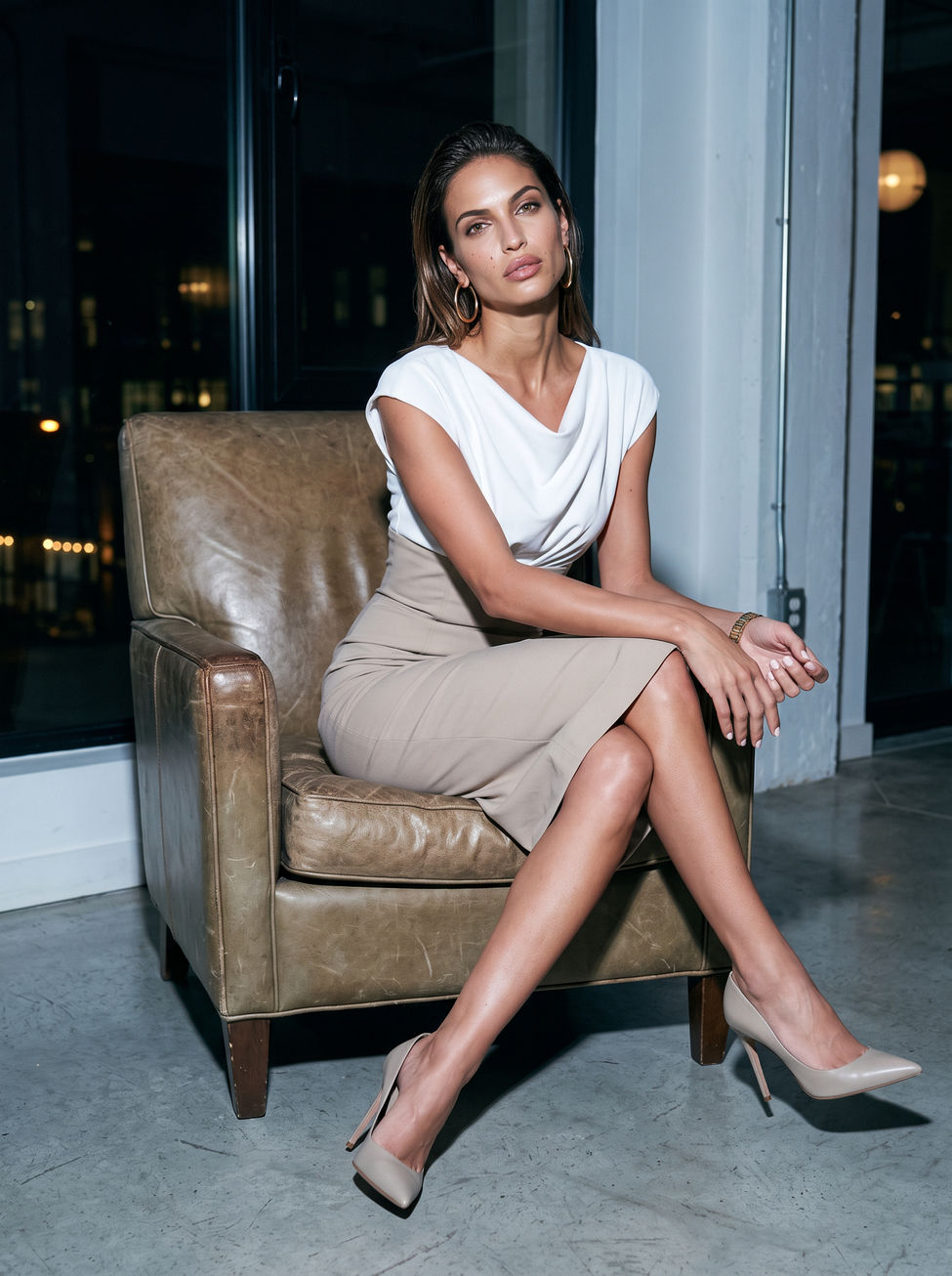 JACKIE - stone grey / light ivory fitted sheath dress