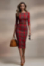 GINGER - red tartan fitted mididress with 3/4 sleeves