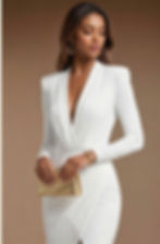 ELIZABETH - elegant white fitted evening dress with long sleeves