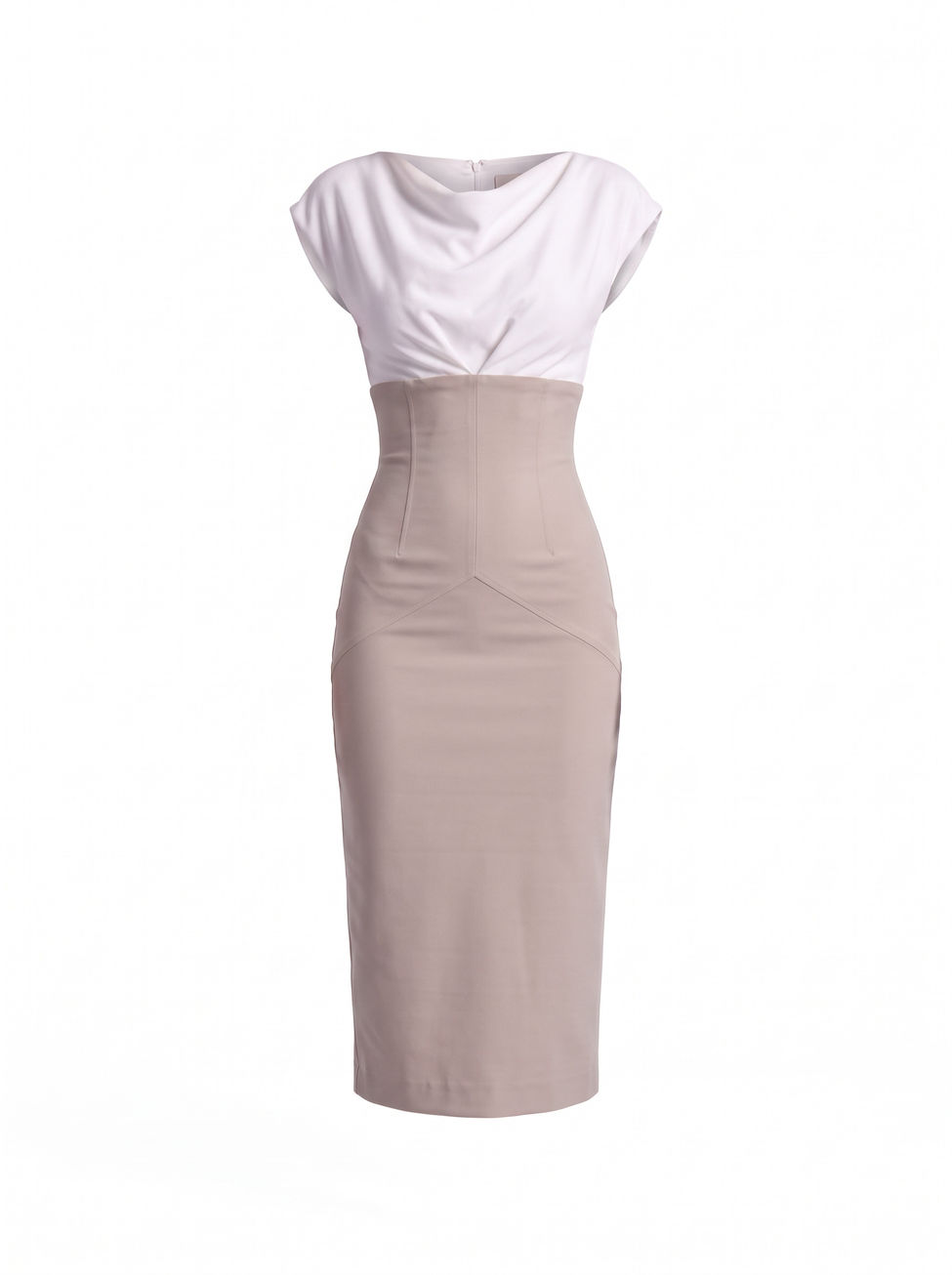 JACKIE - stone grey / light ivory fitted sheath dress