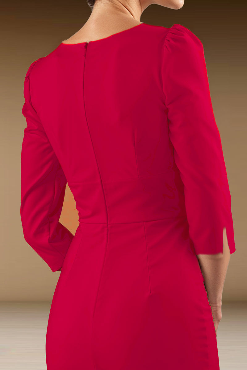 red fitted sheath dress with sleeves